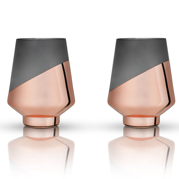 Viski 16 oz Dipped Crystal Stemless Wine Glasses, Set of 2 Stemless